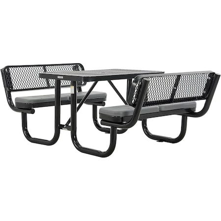 Global Industrial Rectangle Picnic Table W/ Backrests & Cushions, Black, Expanded Metal, 4 ft L 277620BKS